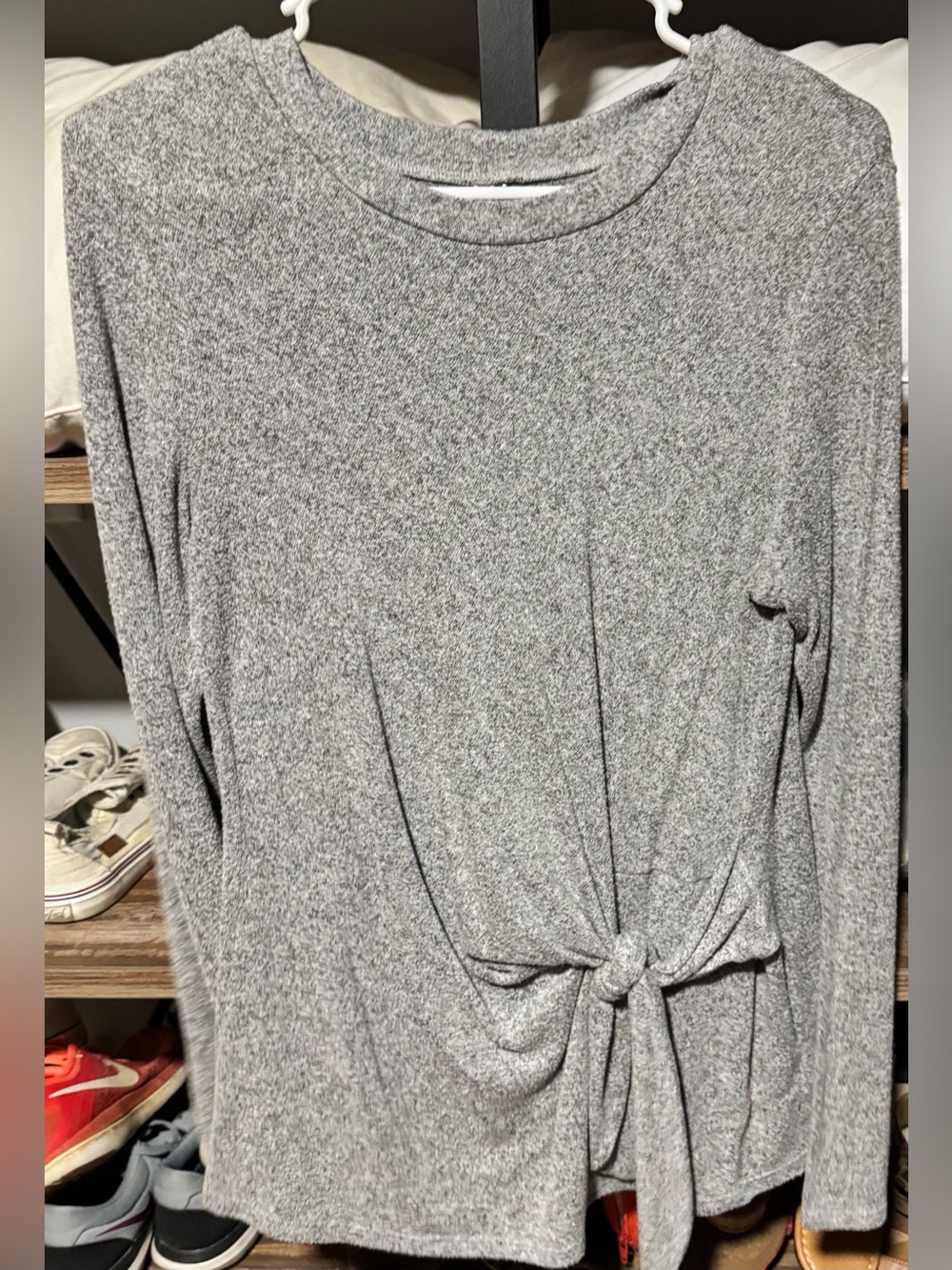 Madewell Heather Gray Long Sleeve Knot-Front Tee